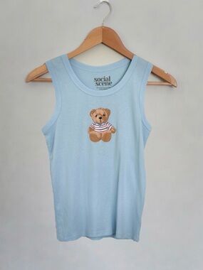 Social Scene Light Blue Teddy Tank Top